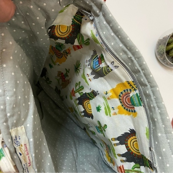 Handmade One Of A Kind Cotton Llama Print Tote Bag - Picture 10 of 15